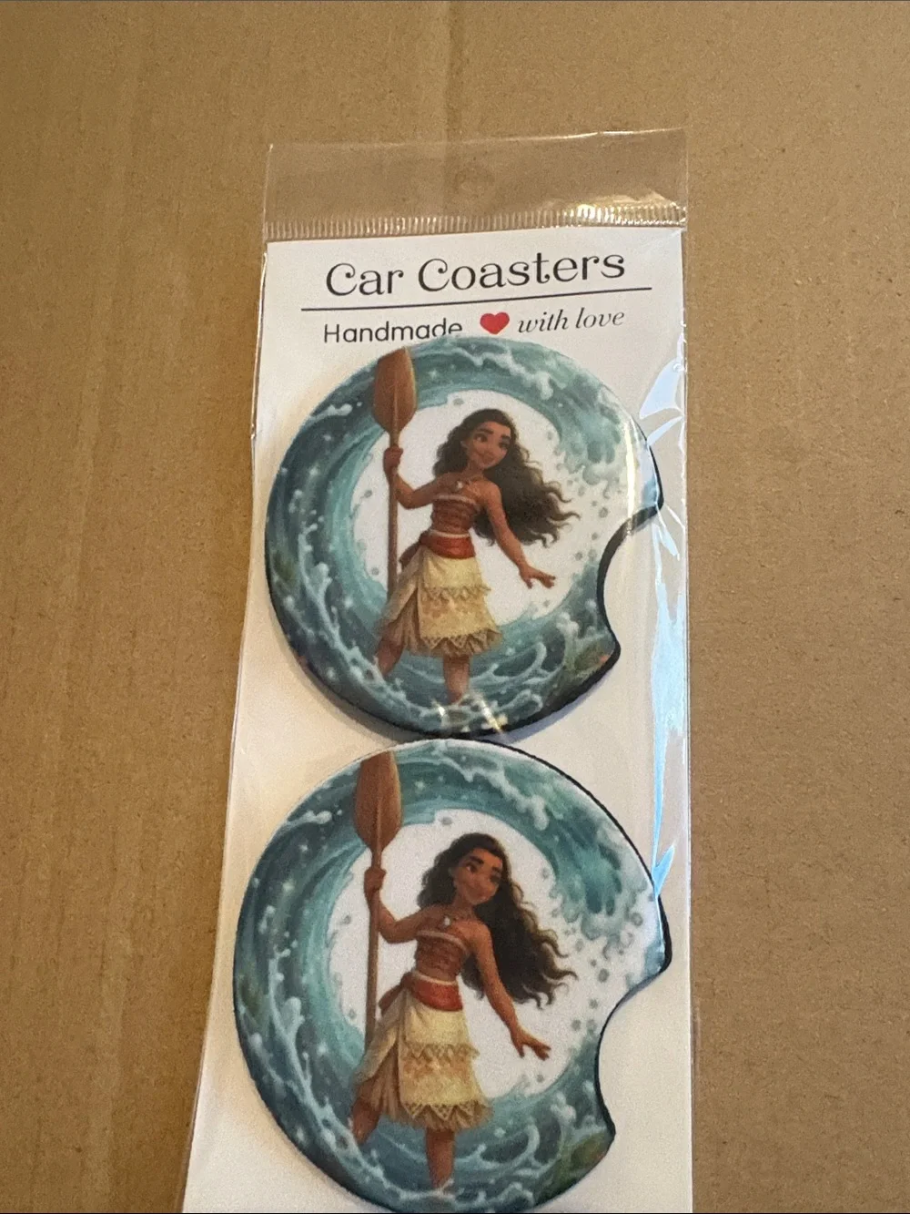 Moana Car Coasters Set - Blue Wave Design (Handmade)